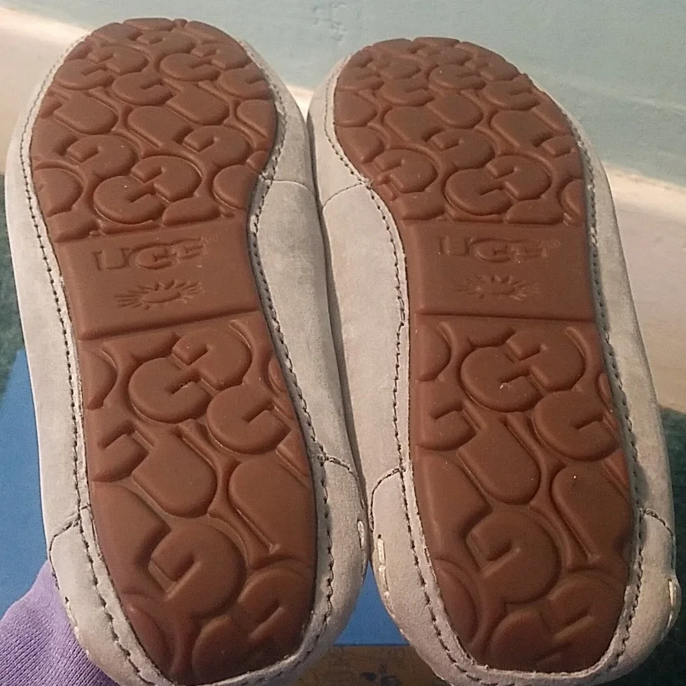 UGG Ansley Gray Suede Indoor Outdoor Moccasin Slippers Wool Lined Size 9 - Picture 4 of 7